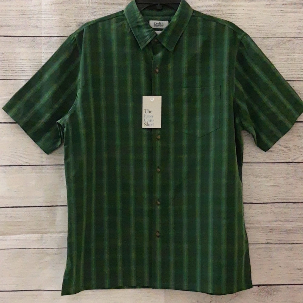 Croft & Barrow Easy Care Shirt Short Sleeve Men's Medium Jungle Green